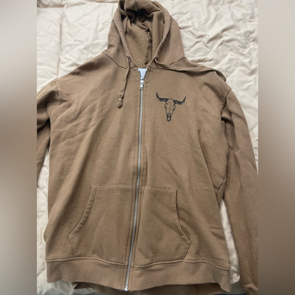 brown zip up hoodie